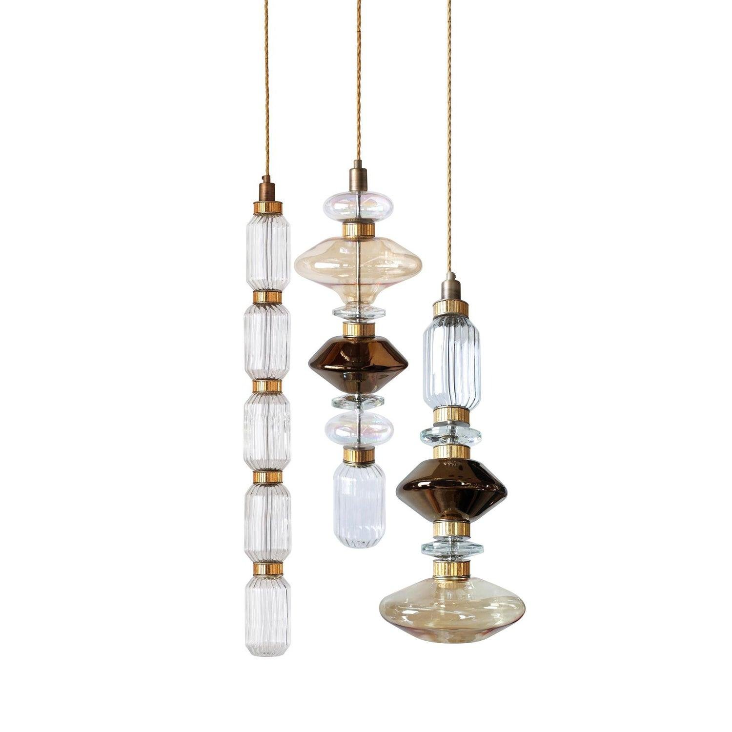Ballet Pendant Lamp featuring 3 heads - Models E, F, and G, in Clear with Cool Light