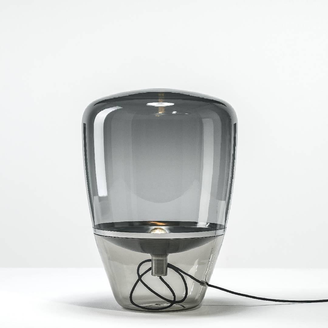 Smoke Gray Glass Balloon Table Lamp with UK Plug, Diameter 28cm x Height 40cm
