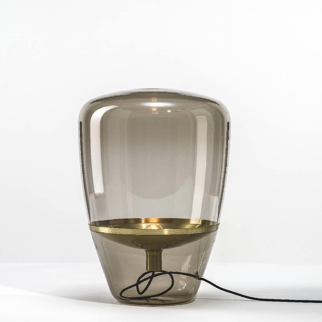 Amber Glass Balloon Table Lamp with UK Plug, 11" Diameter x 15.8" Height (28cm Dia x 40cm H)