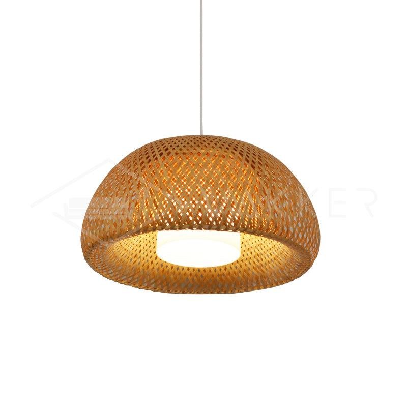 Braided Pendant Lamp made of Bamboo, Natural Material, Diameter 23.6", Height 10.2", or 60cm x 26cm.