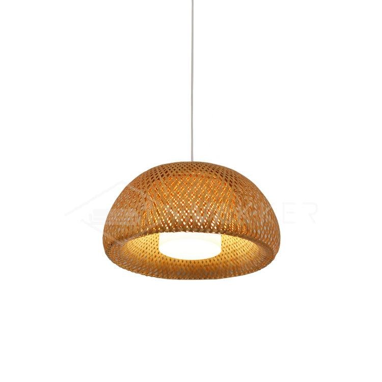 Braided Pendant Lamp made of Bamboo, 15 inches in diameter and 7.9 inches in height, Natural Material Color.