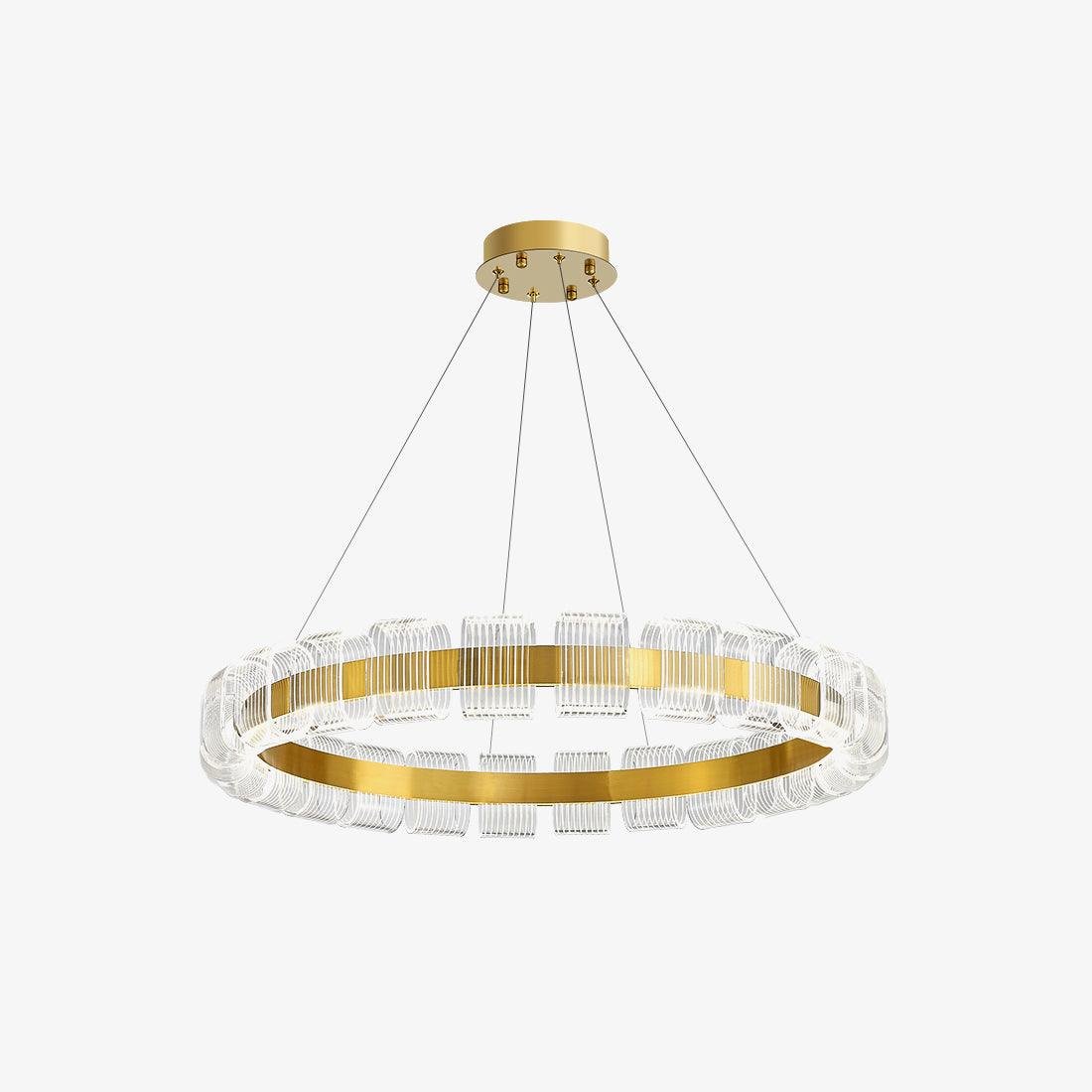 Chandelier Bangle in Gold and Clear Design, with a Diameter of 23.6 inches and a Height of 4.7 inches (60cm x 12cm), Emitting a Cool Light.