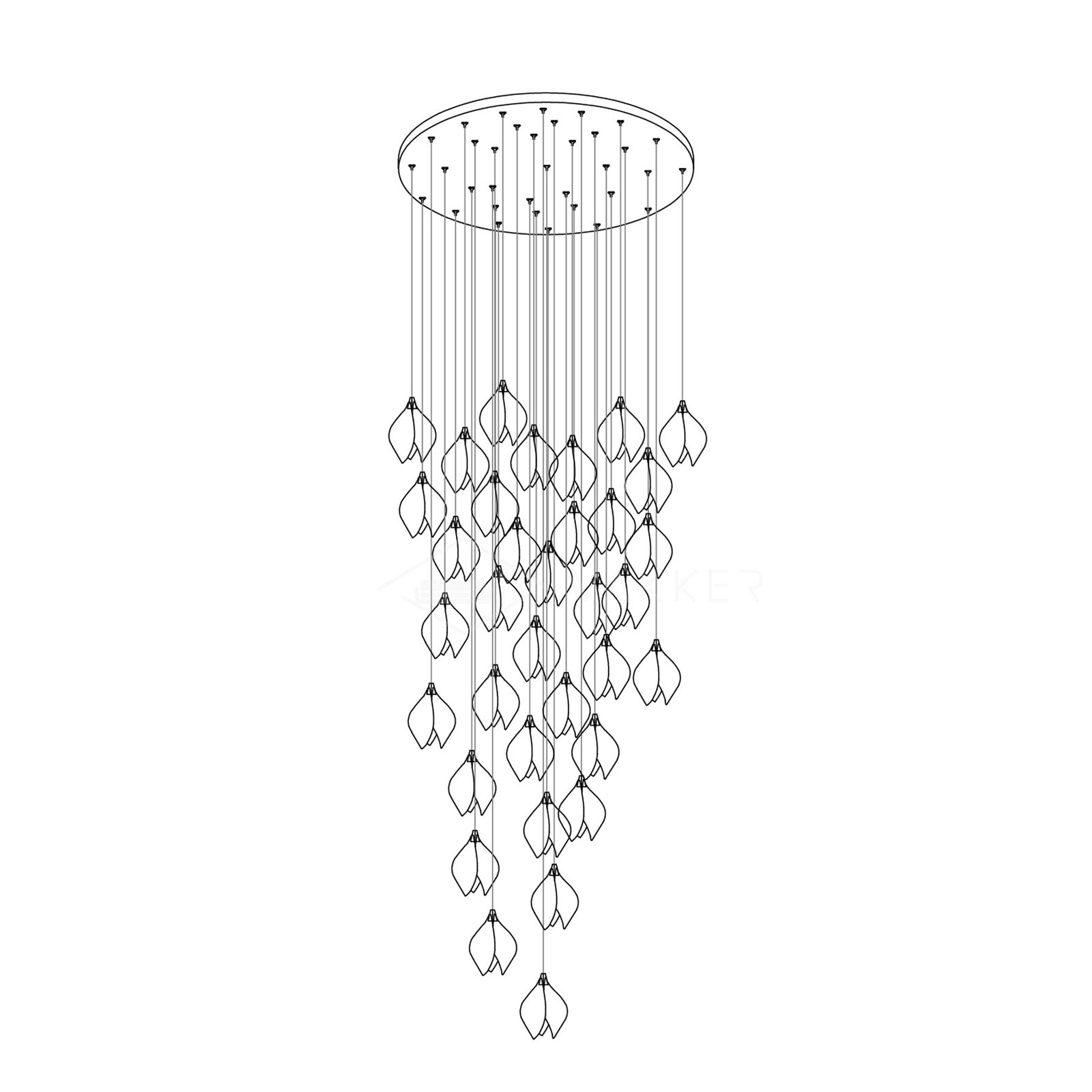 Bloom Pendant Light with 35 Heads and 80cm Canopy, 13cm Diameter, in Gold and White