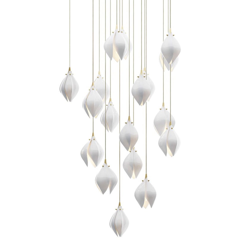 Bloom Pendant Light with 18 Heads, 50cm Canopy, 13cm Diameter, in Gold and White