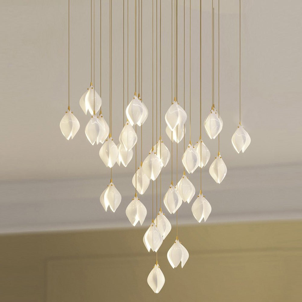 Bloom Pendant Light featuring 28 heads, with a 60cm canopy, measuring Dia 13cm, in a luxurious Gold+White color scheme.
