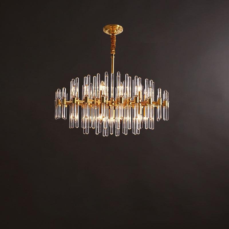 16-head Vintage Antique Brass Chandelier: 31.5" Diameter x 23.6" Height (80cm x 60cm), with Brass and Crystal materials.