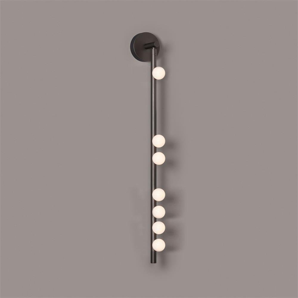 Black Brass Glass Tube Wall Lamp with 7 Heads, measuring 4.7" in diameter and 39.4" in height or 12cm x 100cm in size.