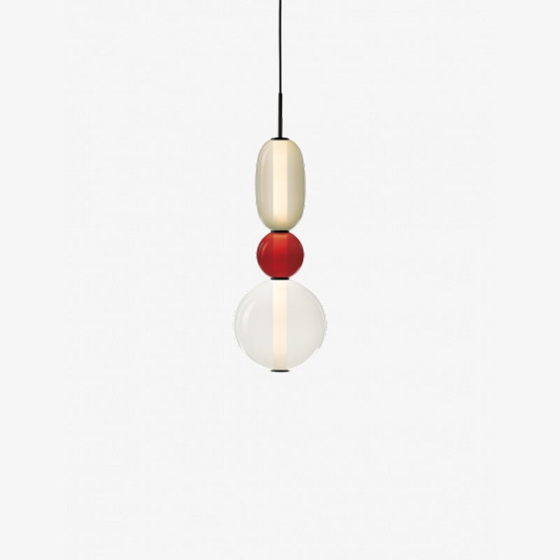 Red Bubble Glass Pendant Light Model B with Cool Light, measuring 6.3" in diameter and 18.1" in height