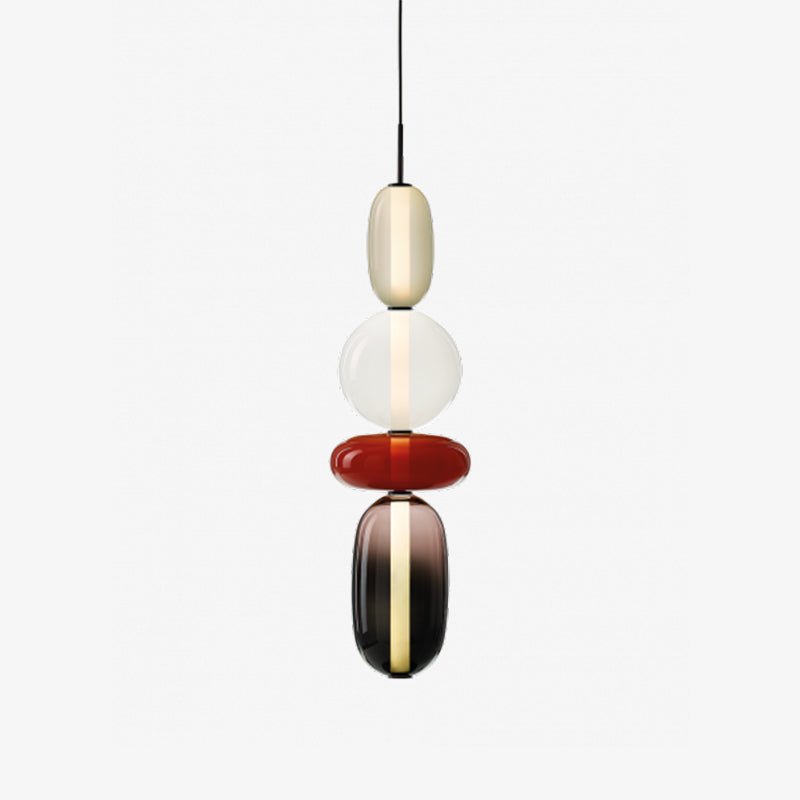 Bubble Glass Pendant Light in Model H, Red Color, 6.3″ Diameter x 26″ Height, with Cool Lighting