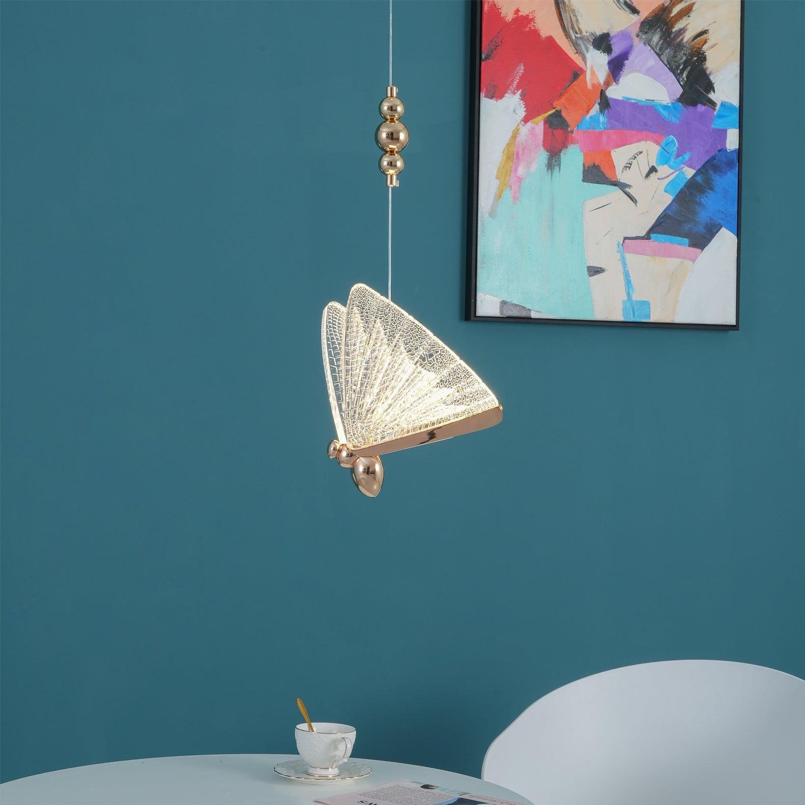 1-Head Butterfly Pendant Light in Brass with Clear Glass, Cool Light, Diameter 6.7″ x Height 9.4″ (17cm x 24cm)