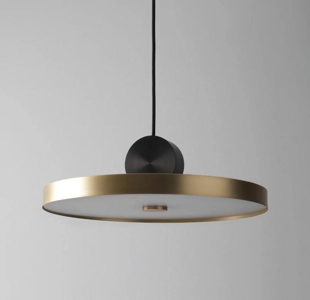 Cale Pendant Collection in Gold with Cool white light, measuring 15.7" in diameter and 5.1" in height (or 40cm x 13cm).