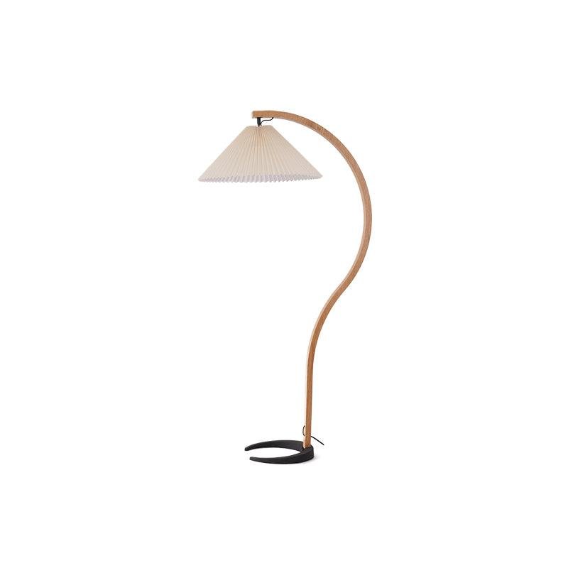 Floor Lamp Caprani, with a diameter of 28.4 inches and height of 59 inches (72cm x 150cm), made of beech wood in a beige color, and equipped with a EU plug.