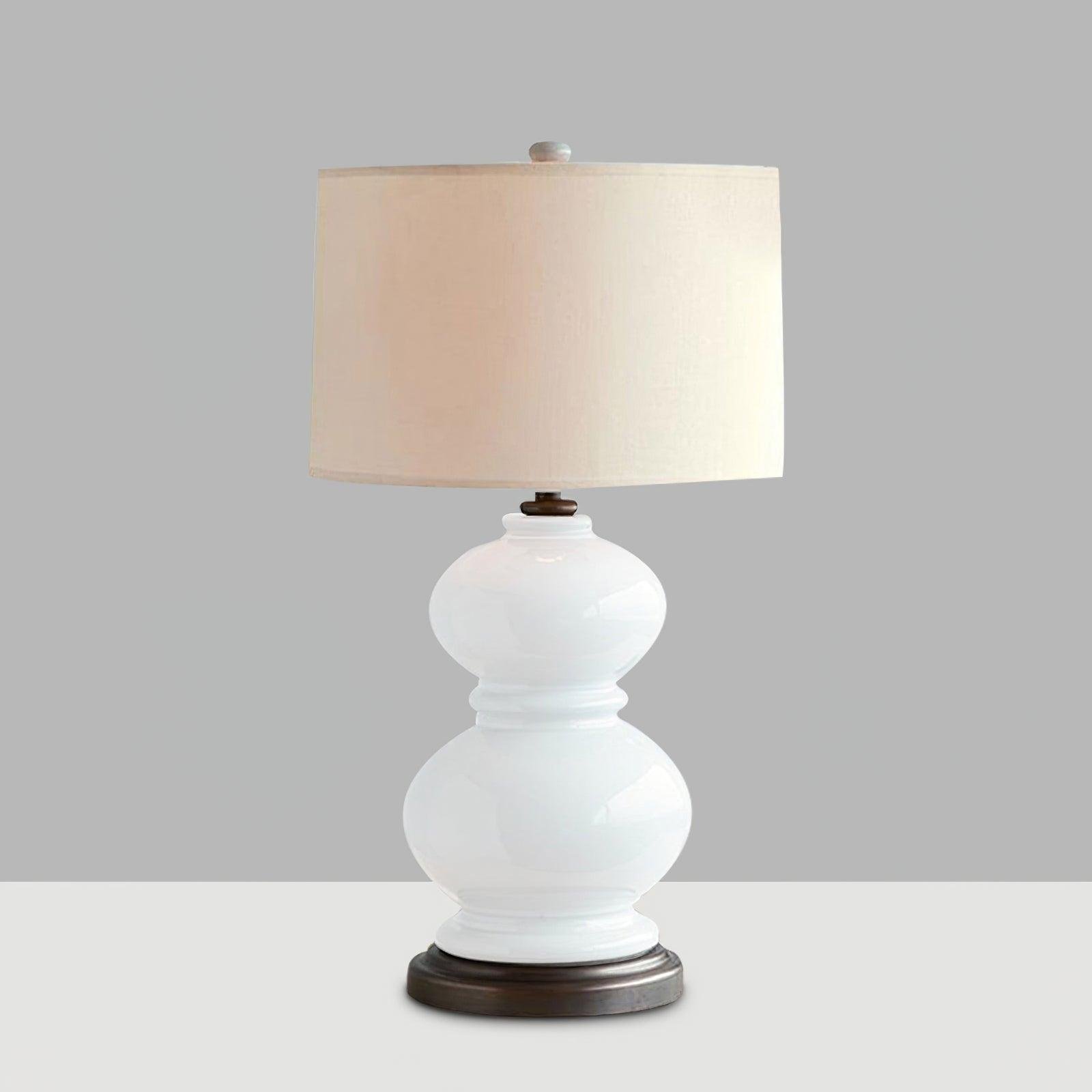 UK Plug White Ceramic Gourd Table Lamp, measuring 14.9" in diameter and 26.7" in height (38cm x 68cm).