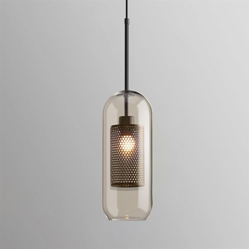 Chiswick Glass Pendant Light Capsule in Black with Amber Shade, measuring Ø 5.9″ x H 16.5″ (15cm x 42cm)