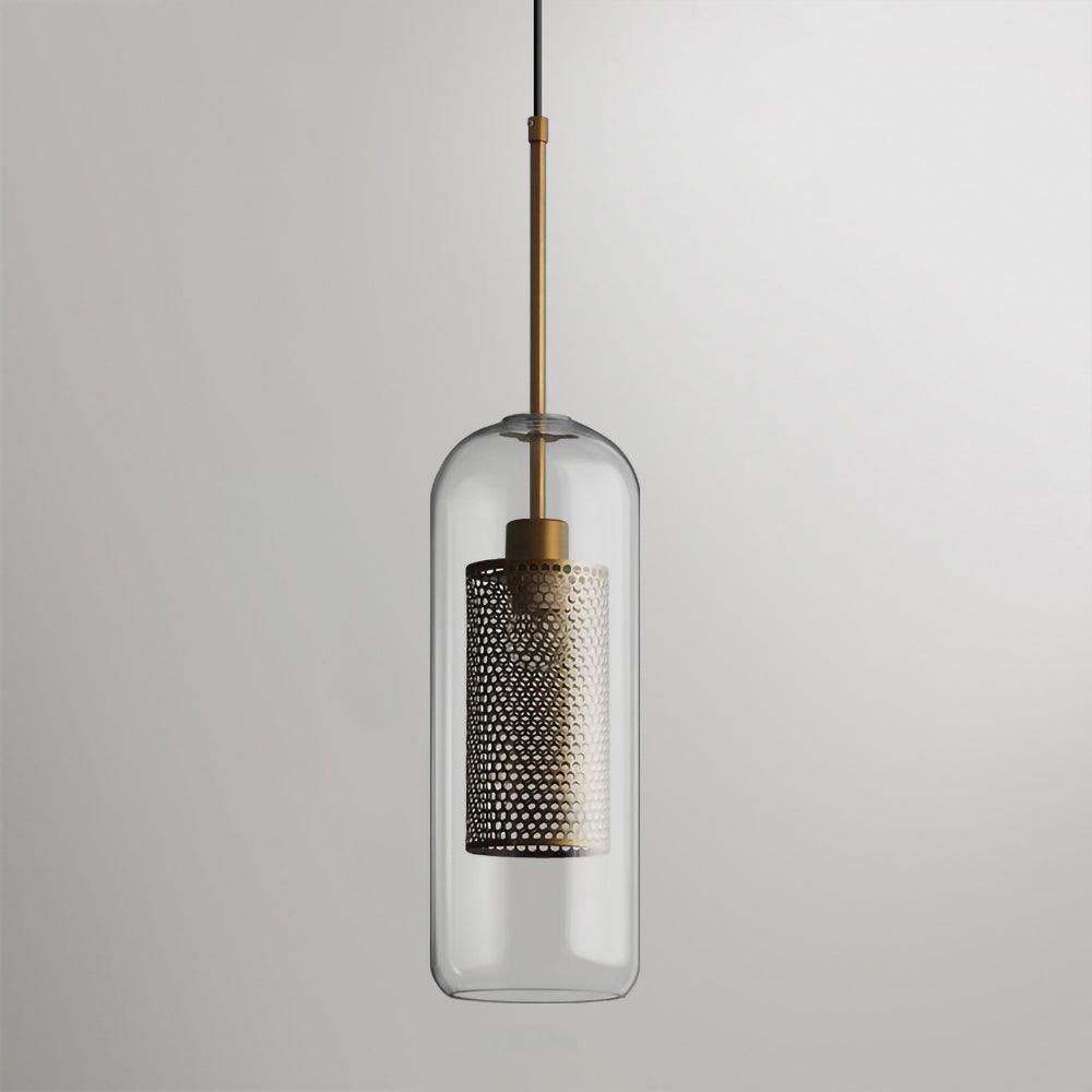 Copper Plated Glass Pendant Light with Amber Accents, Ø 4.7" x H 12.6" (12cm x 32cm)
