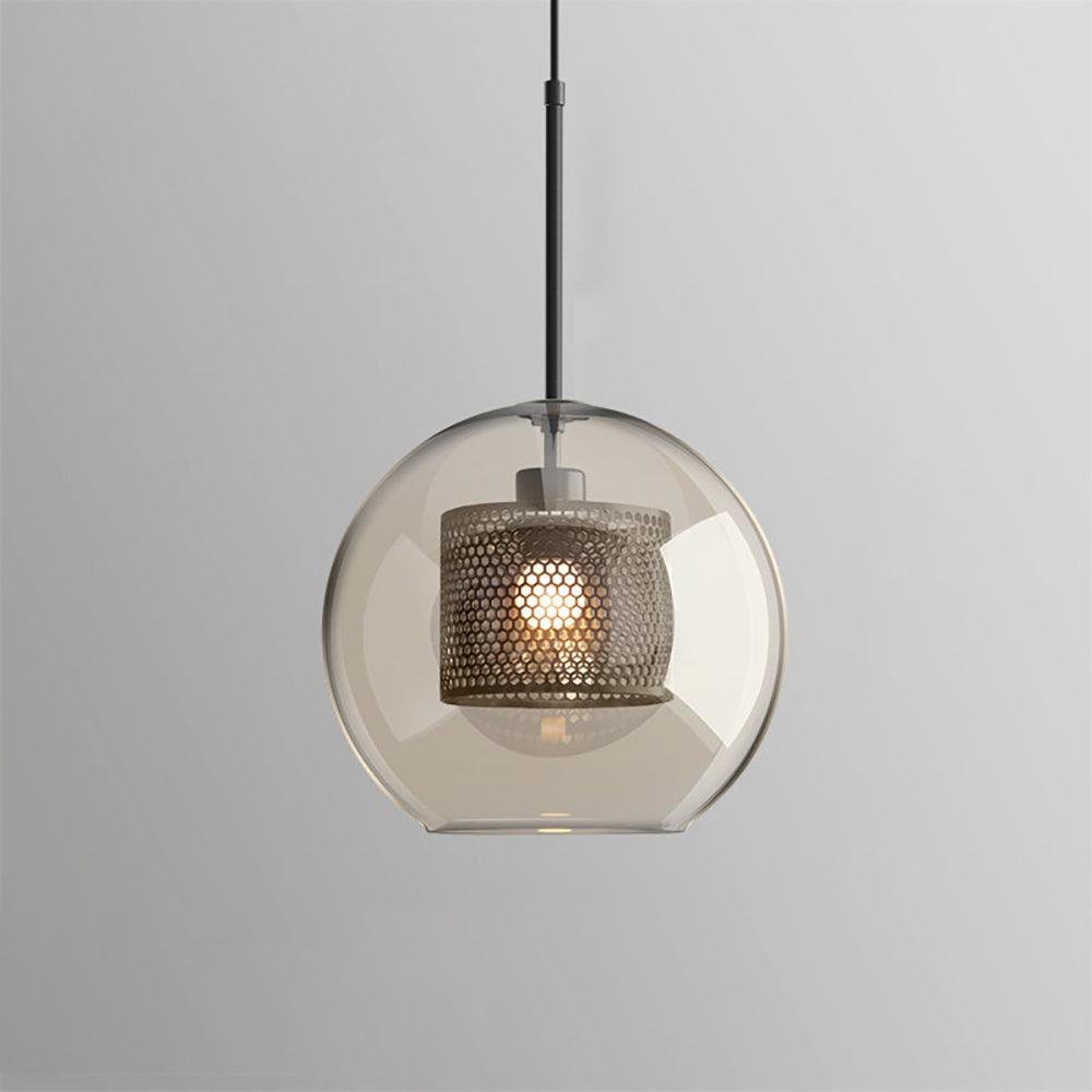Black Pendant Light with Amber Accents, 7.9 inch Diameter and 7.1 inch Height (24cm Diameter and 22cm Height) in Chiswick, Glass Sphere