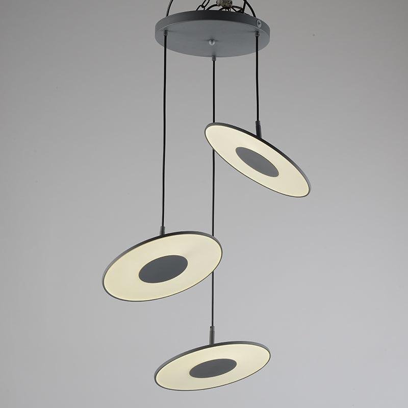 Circa Pendant Lamp in Grey with 3 Heads, 26.4″ Diameter and 59″ Height (67cm x 150cm), emits Cool White Light.