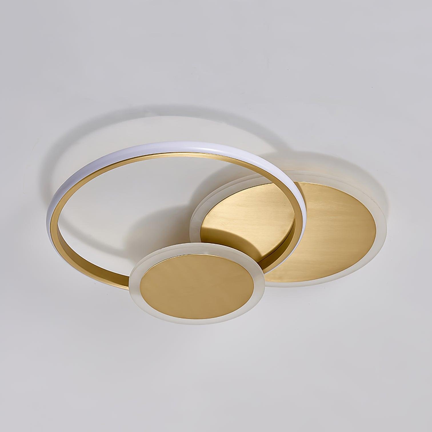 Brass LED Ceiling Light with Circle Design, Dimensions 20.5″ x 20.5″ x 2.4″ (52cm x 52cm x 6cm), Provides Three-Color Changing Illumination