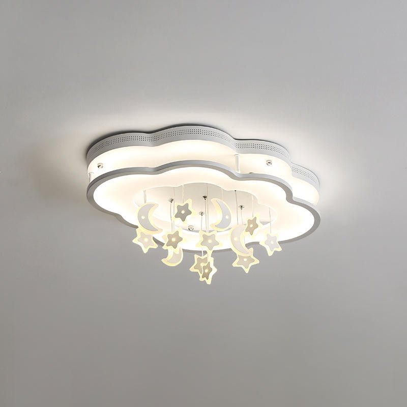 Ceiling Light with White Clouds and Stars Design - Size: L 23.6" x W 16.9" x H 5.9" (L 60cm x W 43cm x H 15cm) - Cool Light+Cool Light Options