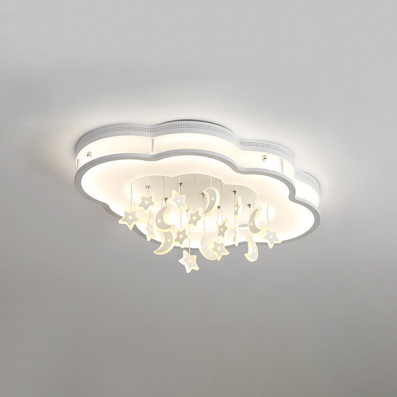 Ceiling Light with White Clouds and Stars Design - Size: L 29.9″ x W 21.3″ x H 5.9″ (76cm x 54cm x 15cm) - Cool Light+Cool Light