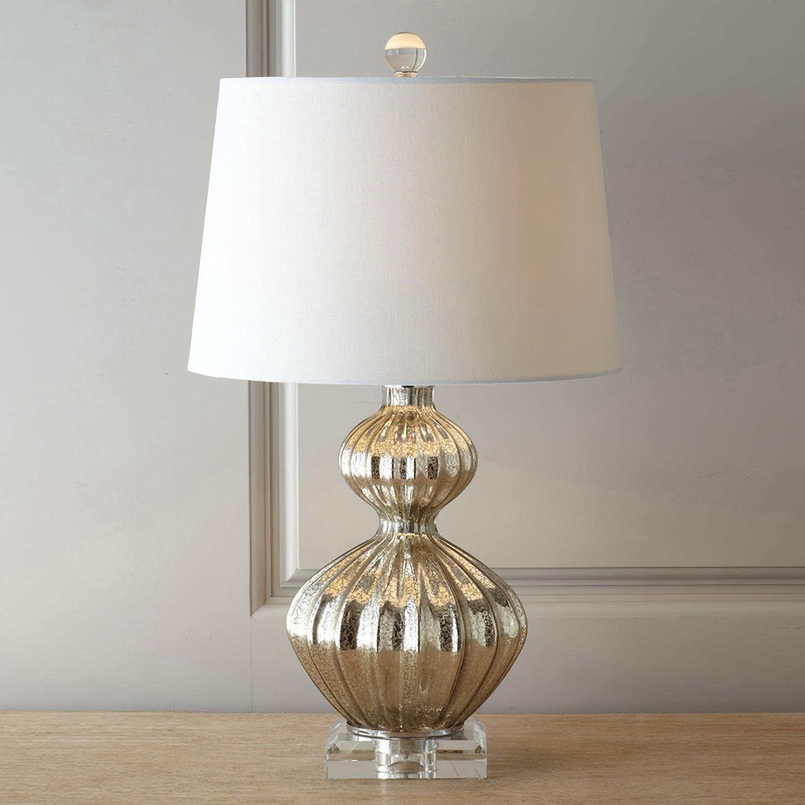 Silver+Linen Cottage Table Lamp with UK plug, Diameter 13.7" x Height 22.8" (35cm x 58cm)