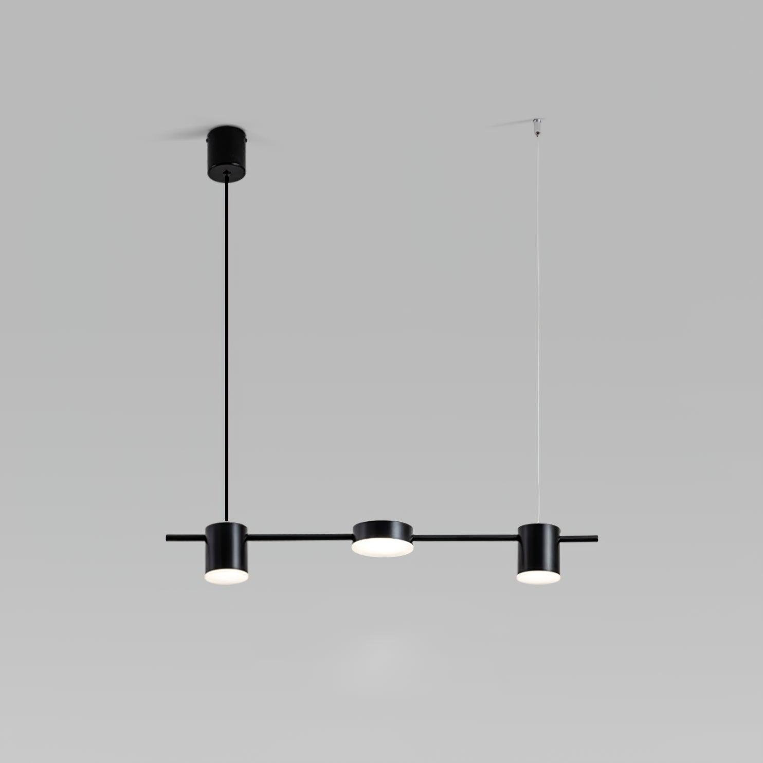 Black LED Linear Chandelier Counterpoint with 3 Heads, emitting Cool White light - Size: L 27.6 inches x H 59 inches, or L 70cm x H 150cm.