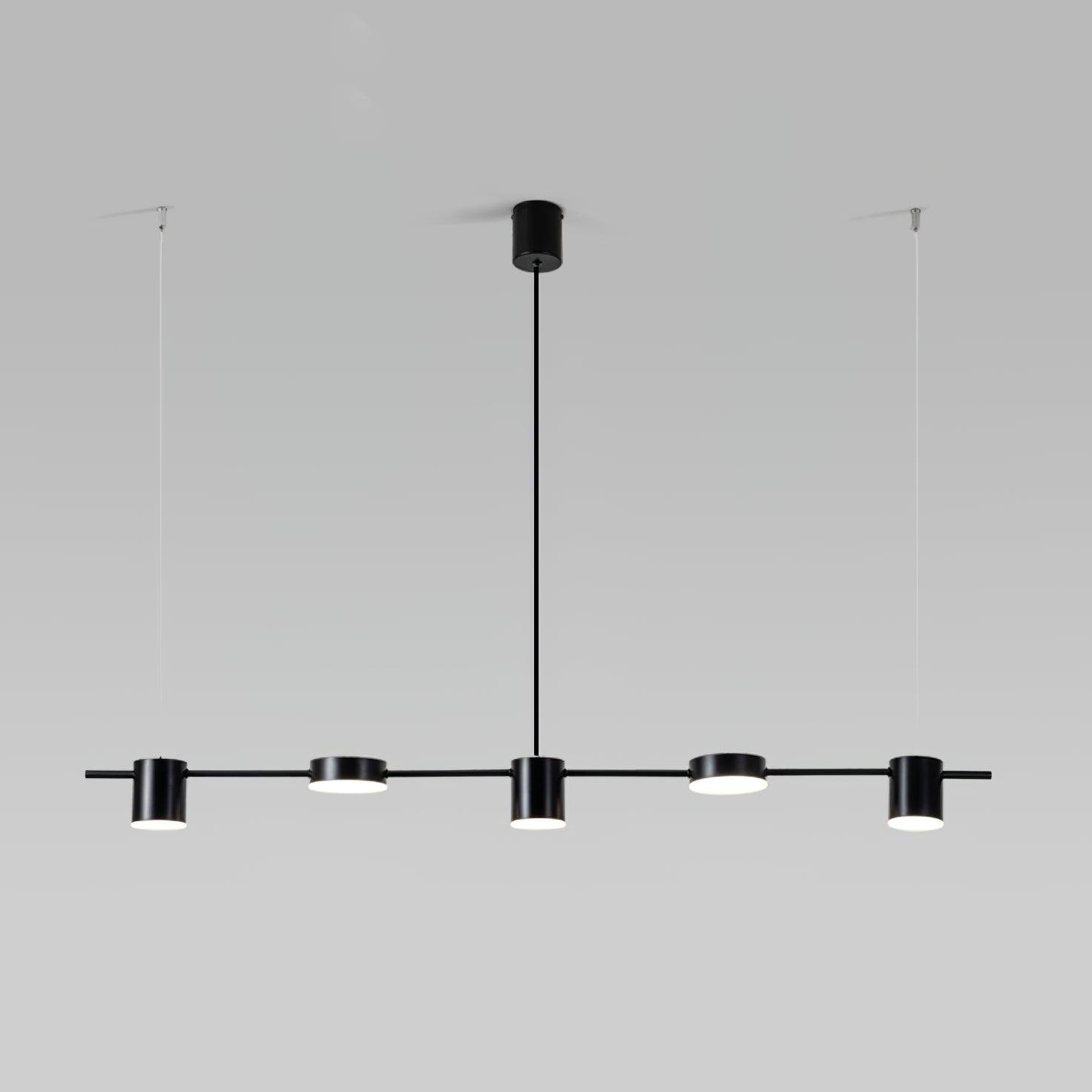 Black Linear Chandelier with Counterpoint LED Lights - 5 Heads, 47.2" x 59" (120cm x 150cm), emitting Cool White Light.