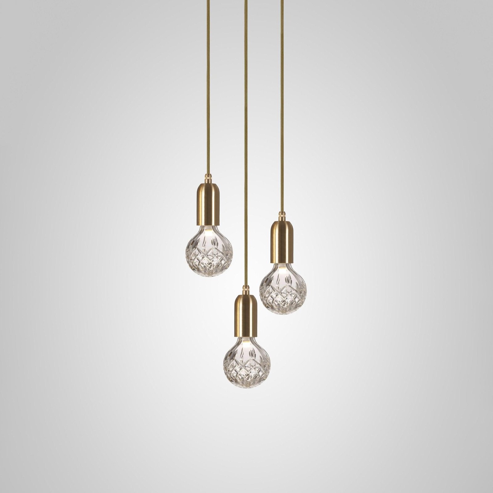 Crystal Bulb LED Pendant Lamp 3heads ∅ 5.9″ x H 59″ , Dia 15cm x H 150cm , Brass \ Clear