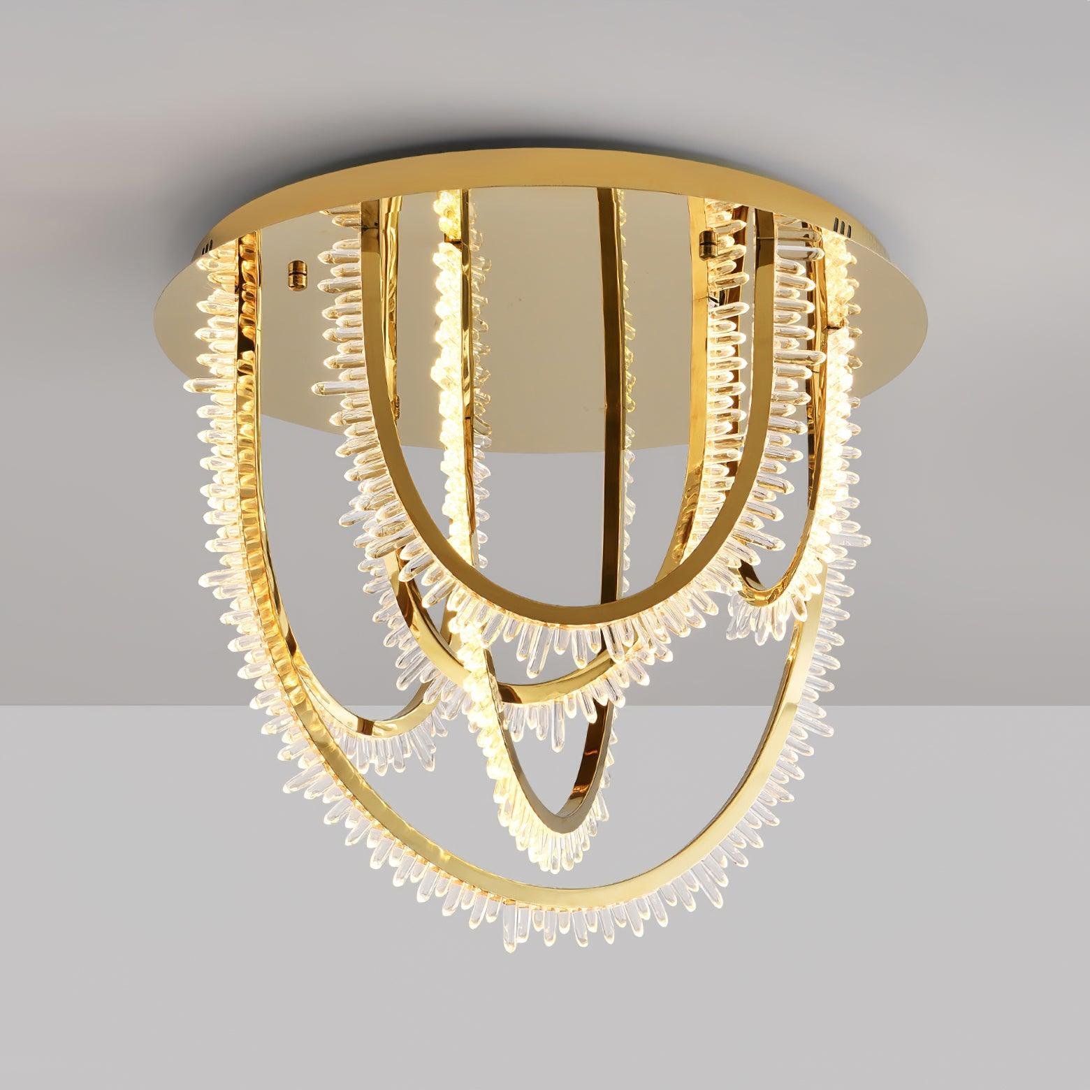 Ceiling Light with Crystal Corde, Gold Finish, Cool Light, Diameter 19.7" x Height 17.7" (50cm x 45cm)