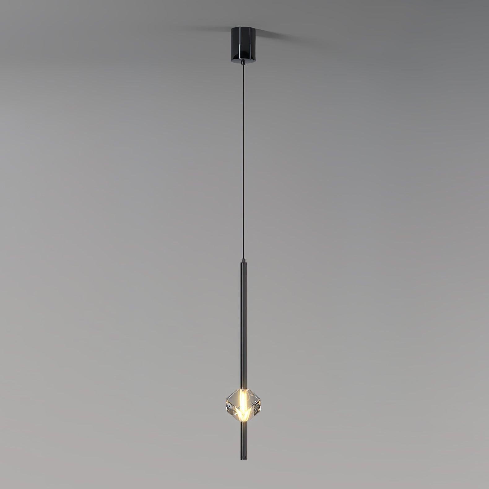 Crystal LED Pendant Lamp Model B ∅ 3.9″ x H 59″ , Dia 10cm x H 150cm , Black \ Clear , Three-color changing light