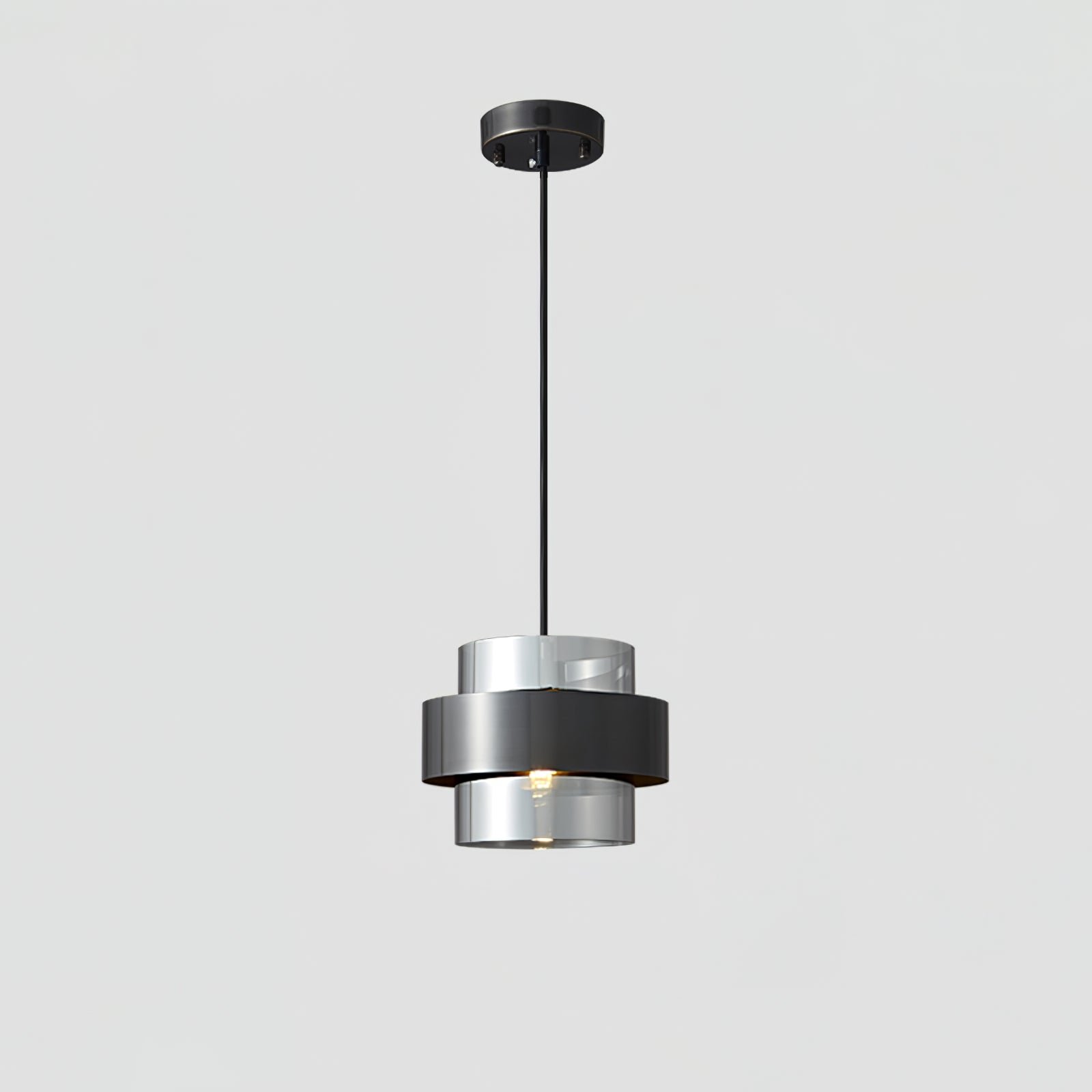 Cylinder Down Pendant Lamp ∅ 7.5″ x H 5.9″ , Dia 19cm x H 15cm , Black \ Grey