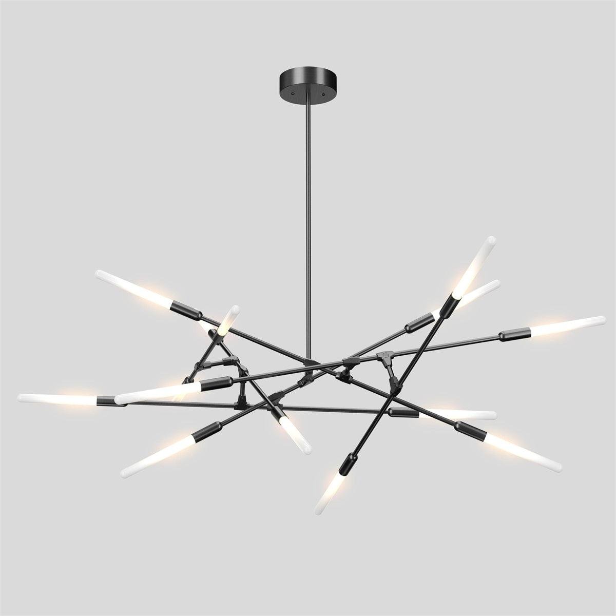 Black Dawn Chandeliers with 14 Horizontal Heads, measuring ∅ 63″ x H 27.6″