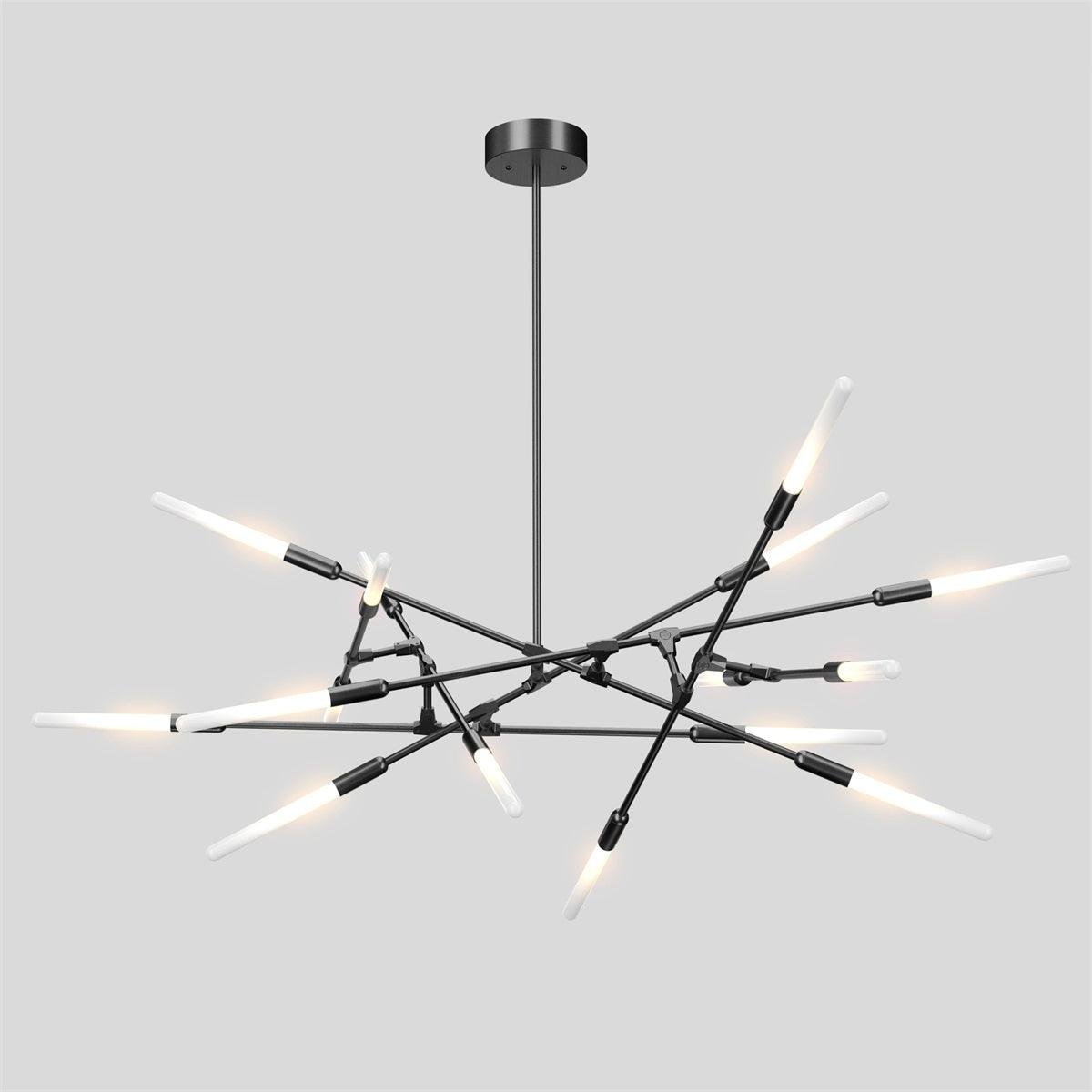 Black Dawn Chandeliers with 16 Horizontal Heads, measuring ∅ 59.1″ x H 27.6″