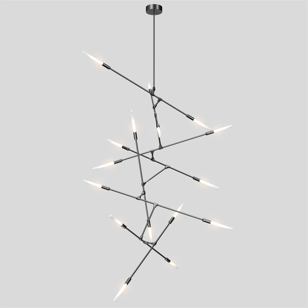 Black Dawn Chandeliers Vertical with 16heads, measuring ∅ 59.1″ x H 98.4″