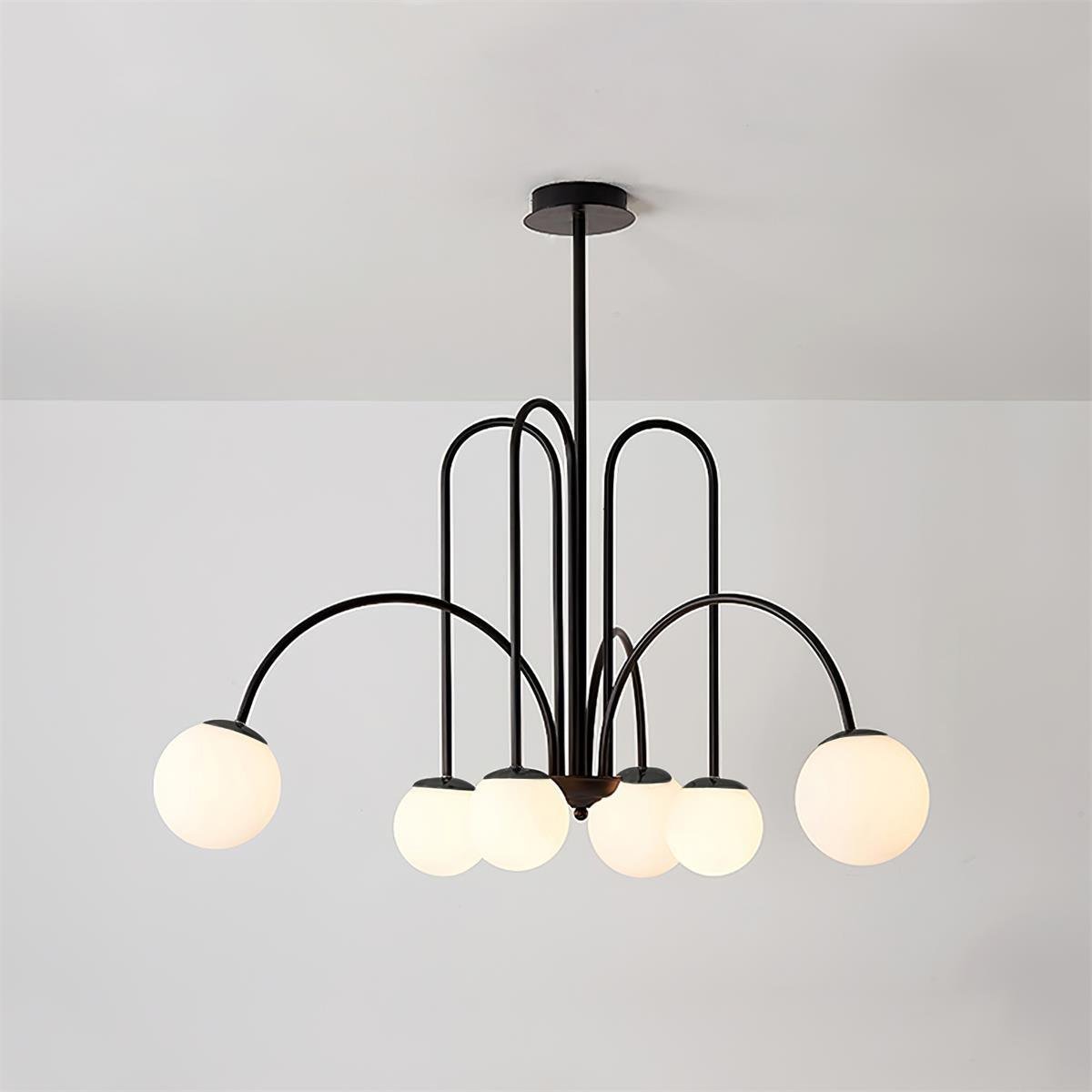 Black Delaney Chandelier with 6 Heads, measuring 30.7 inches in diameter and 31.5 inches in height (or 78cm x 80cm ).