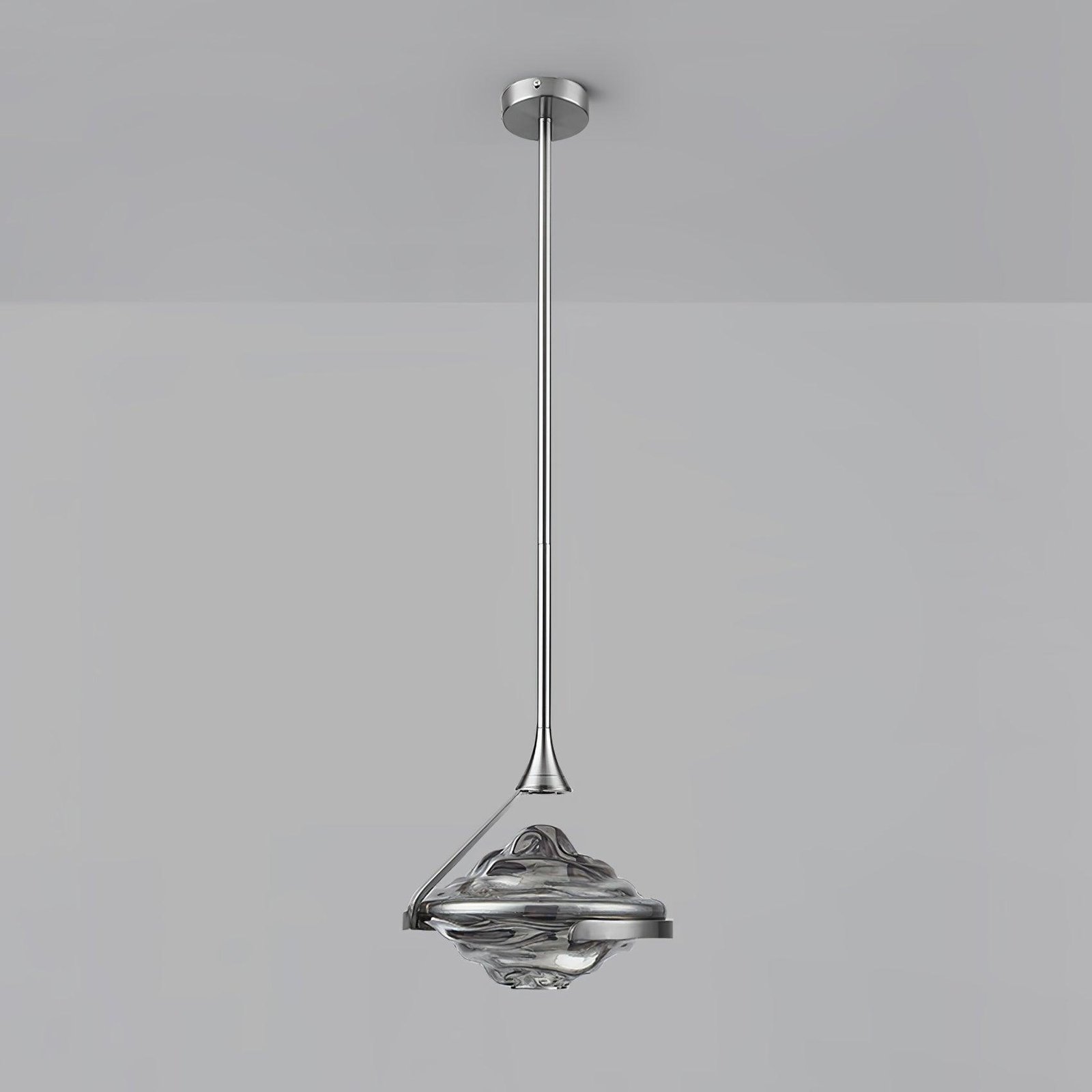 Diamond Crystal Pendant Lamp 9.8" Diameter x 9.8" Height, 25cm Diameter x 120cm Height, Chrome and Smoke Grey, with Cool Light