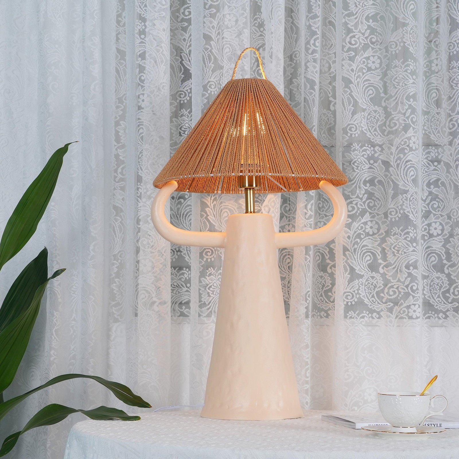 UK Plug Skin Ceramic Table Lamp with Horns, Diameter 13" x Height 20" (33cm x 51cm)