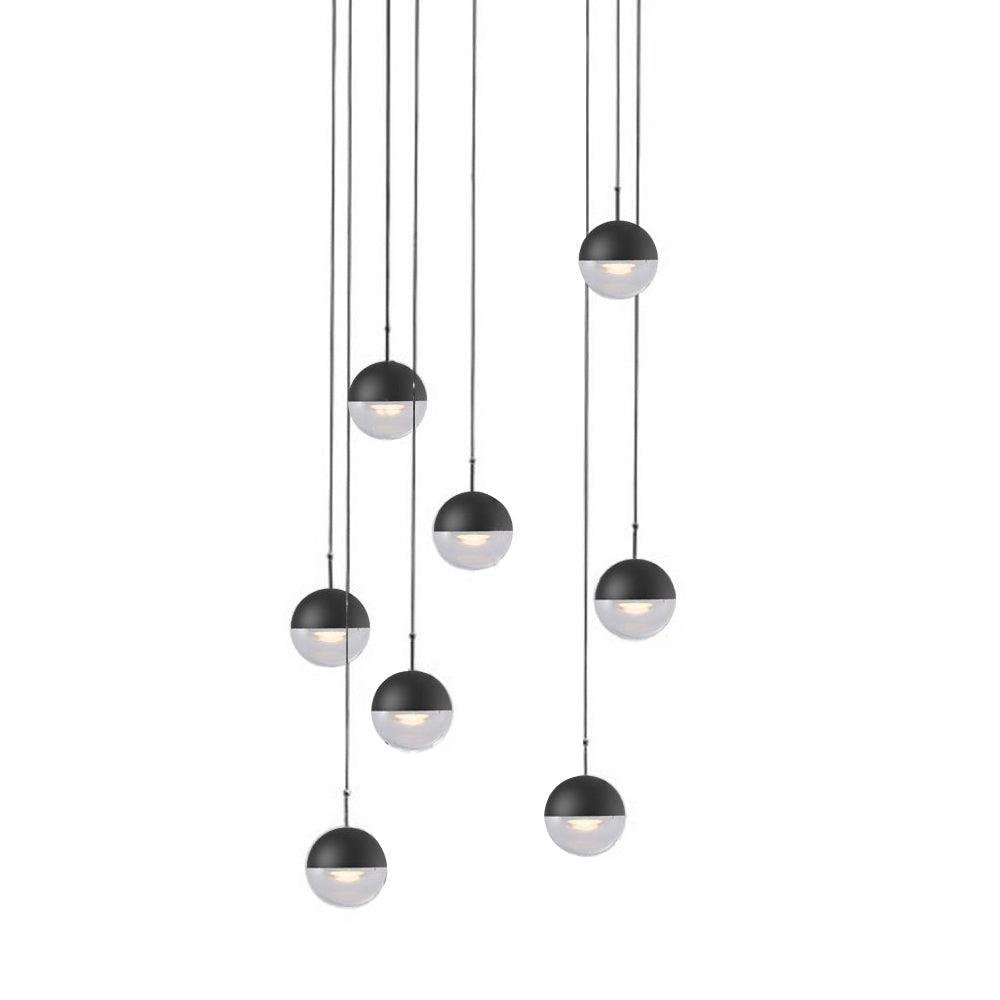LED Pendant Light - Dora, 8heads, 17.7″ diameter x 78.7″ height, 45cm diameter x 200cm height, Matt black finish, Cold white illumination