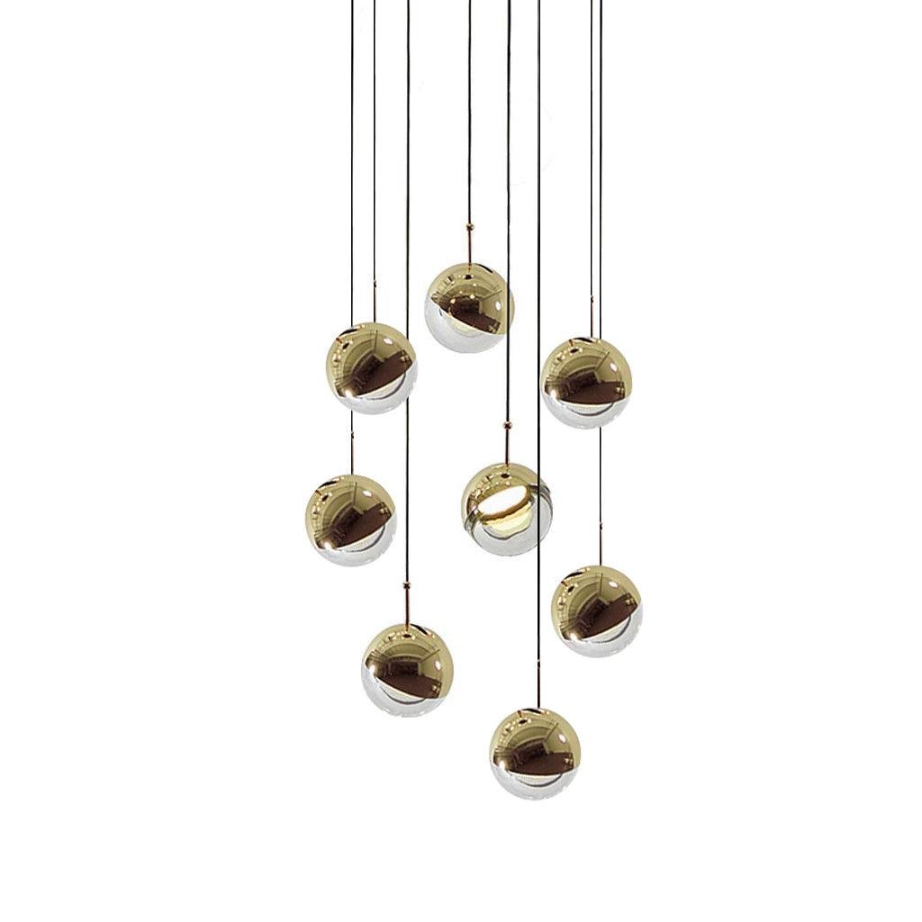 Gold Dora LED Pendant Light with 8 Heads - Diameter 17.7 inches x Height 78.7 inches (45cm x 200cm) in Cold White