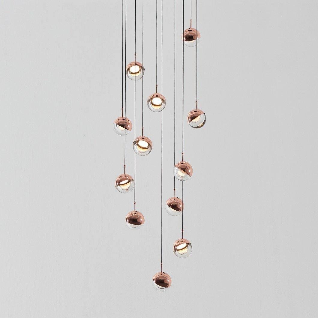 Dora LED Pendant Light in Rose Gold Finish, with 12 Heads, 17.7-inch Diameter and 78.7-inch Height (45cm x 200cm). Cold White Light Emission.