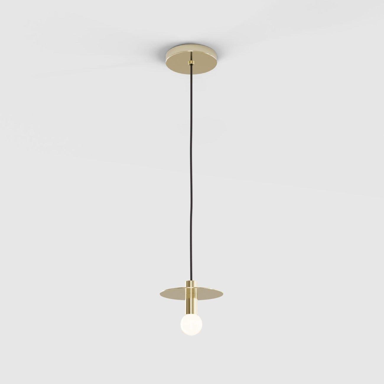 Dot Suspension Lights in Brass, with a diameter of 9 inches and a height of 5 inches (or 23 cm x 13 cm).