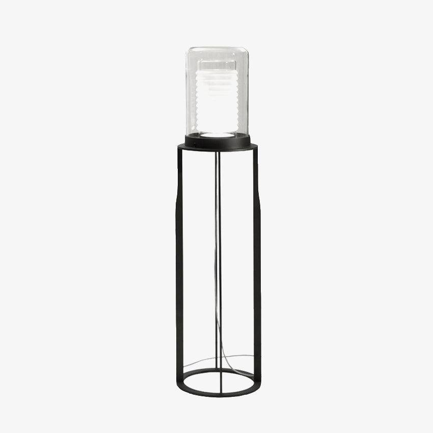 Black Dual Cylinder Glass Floor Lamp with a diameter of 12.6 inches and a height of 54.3 inches, or 32cm x 138cm, suitable for UK plug.