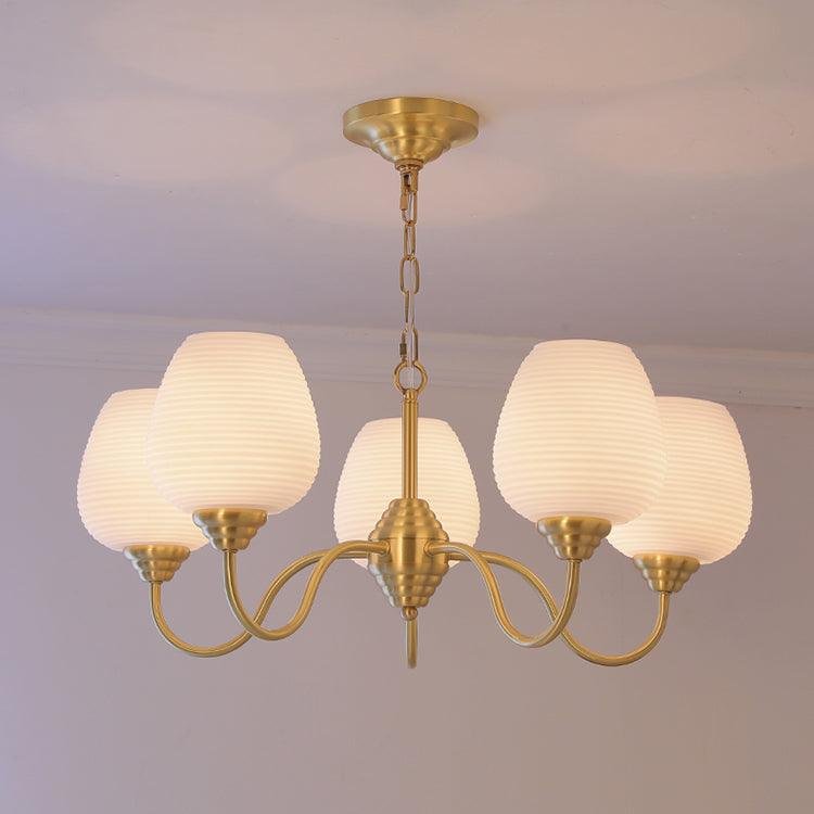 Alton Chandelier with 5 Heads, Brass and White Finish, Diameter 27.6" x Height 10.6" (70cm x 27cm)