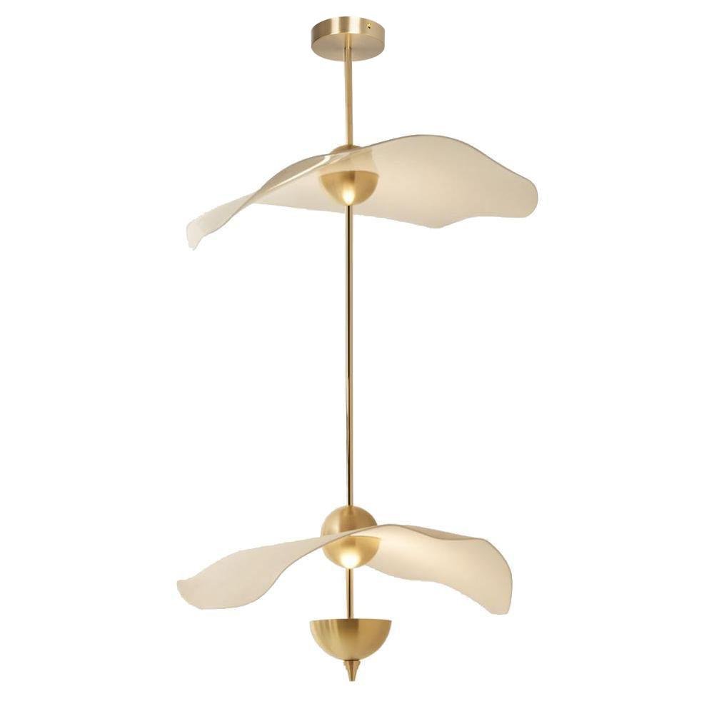Double Biscuit Pendant Light with Gold Finish, Cool White Color Temperature (3300K to 5300K), and Measurements of 23.6 inches in Diameter and 27.5 inches in Height (60cm x 70cm)
