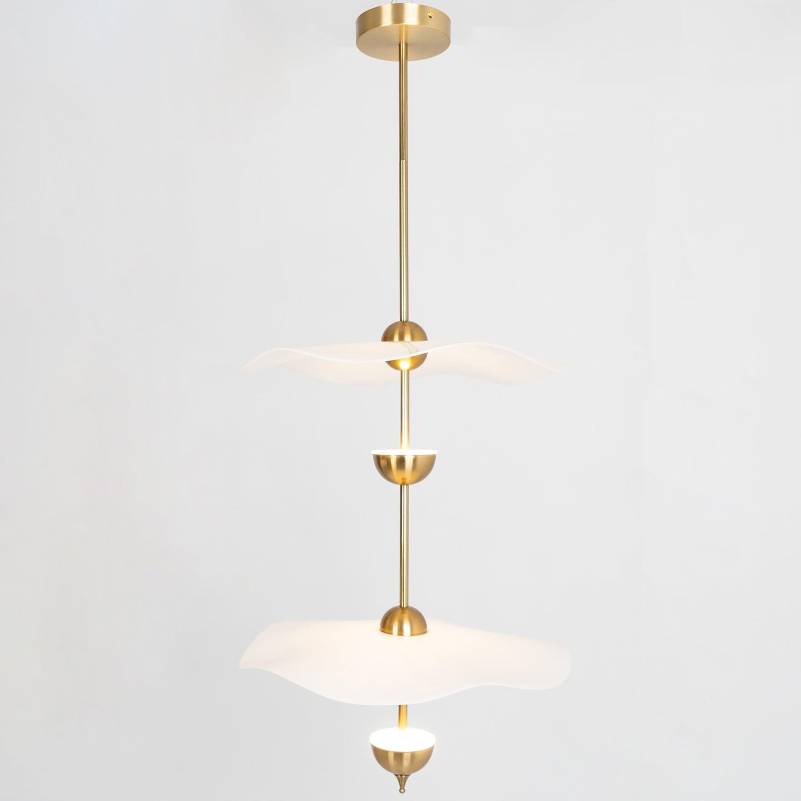 Double Biscuit Pendant Light, Diameter 15.7 inches x Height 27.5 inches, Diameter 40cm x Height 70cm, Gold Finish, Cool White Light (3300K to 5300K)
