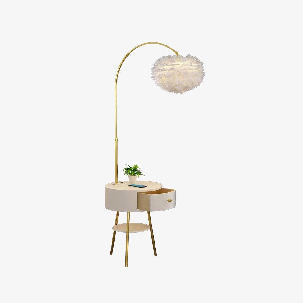 Feather Drawer Floor Lamp in White and Gold, with EU Plug and Dimensions of ∅ 15″ x H 70.9″ (Dia 38cm x H 180cm)