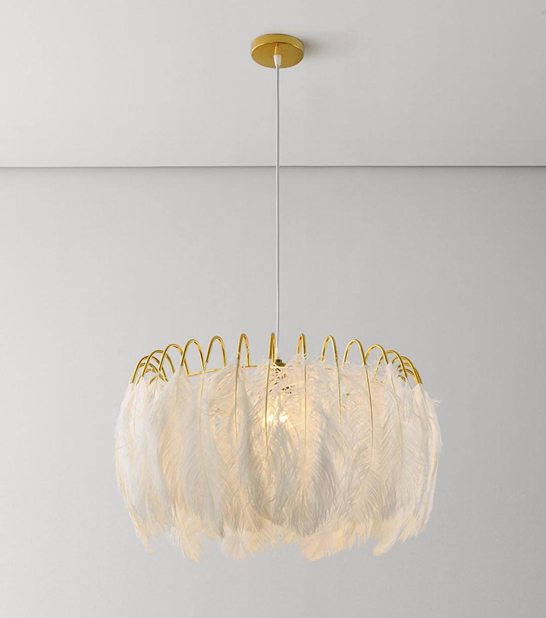 Model A White Feather Pendant Lamp - 23.6 Inch Diameter, 15.8 Inch Height (or 60cm Diameter, 40cm Height)