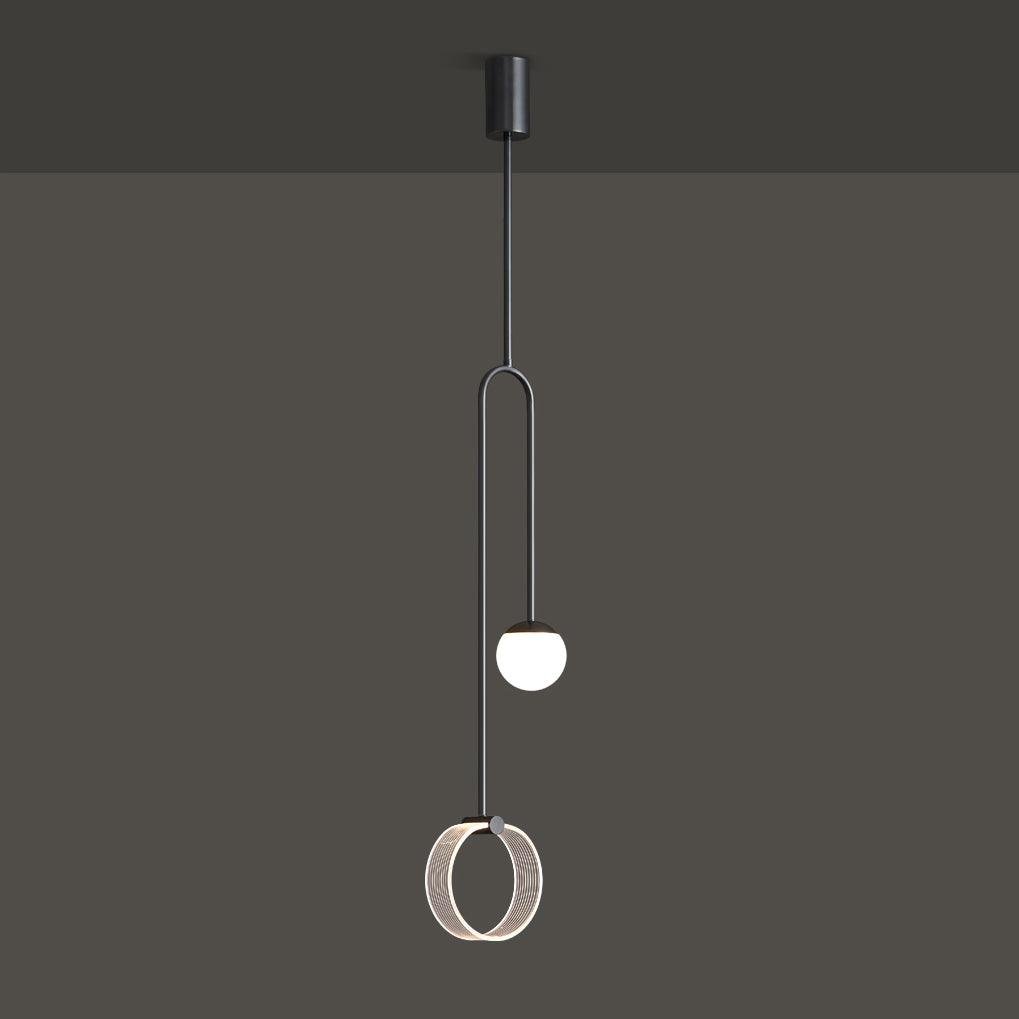 Black Three-color changing LED Pendant Light with dimensions of 8.7cm in length and 47.2″ in height, and 22cm in length and 120cm in height.