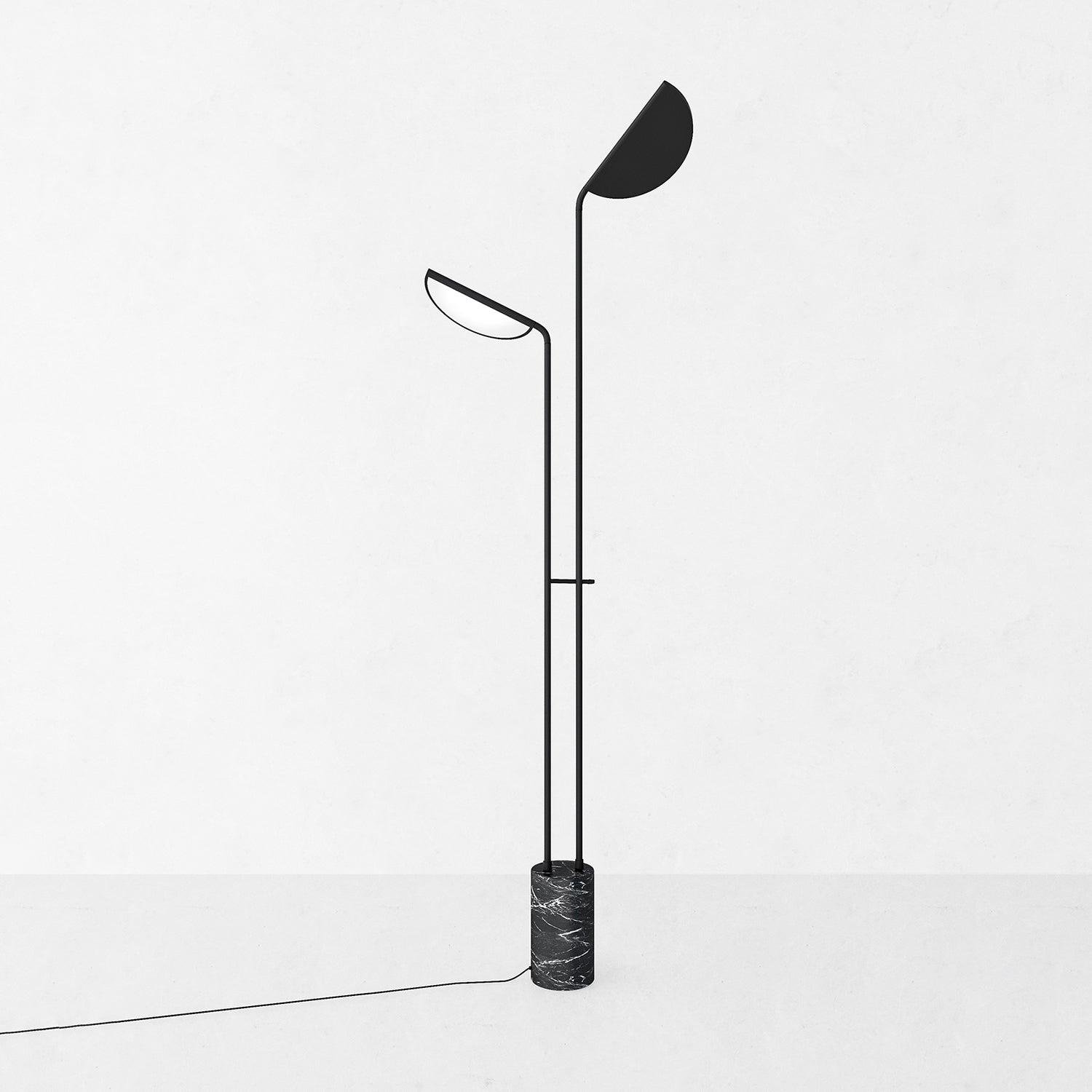 Filo Floor Lamp with Black+Black Marble Finish, UK Plug, measuring ∅ 25.5″ x H 72.8″ (Dia 65cm x H 185cm)