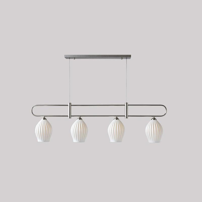 Fin Pendant Light with 4 Heads, measuring ∅ 45.3" x H 13" (L 115cm x H 33cm) in Sand Nickel finish.